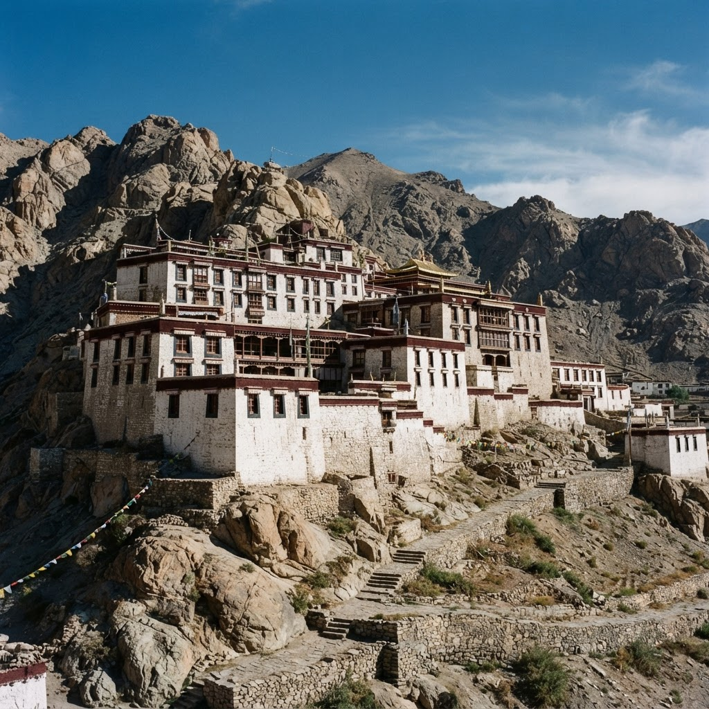Ancient monastery built into a rocky hillside